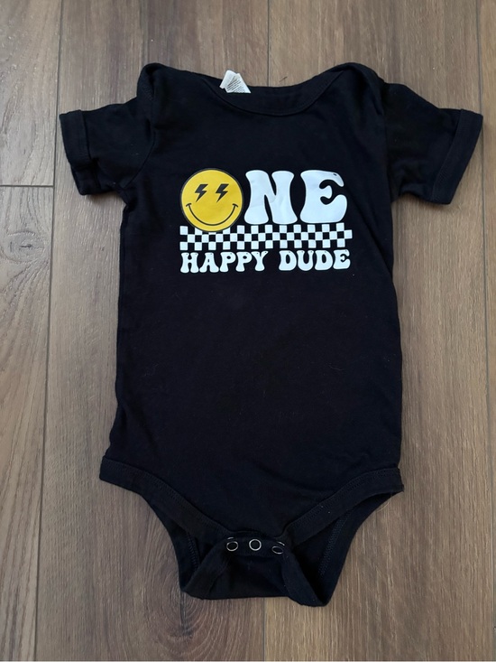 Bella Canvas Other - Bella Canvas Black Baby One-Piece with Yellow Smiley and White Graphic